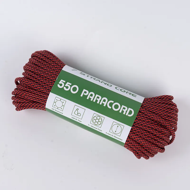 7 Teras Helai 4mm Lingkaran Hitam dan Merah Paracord Poliester 550
